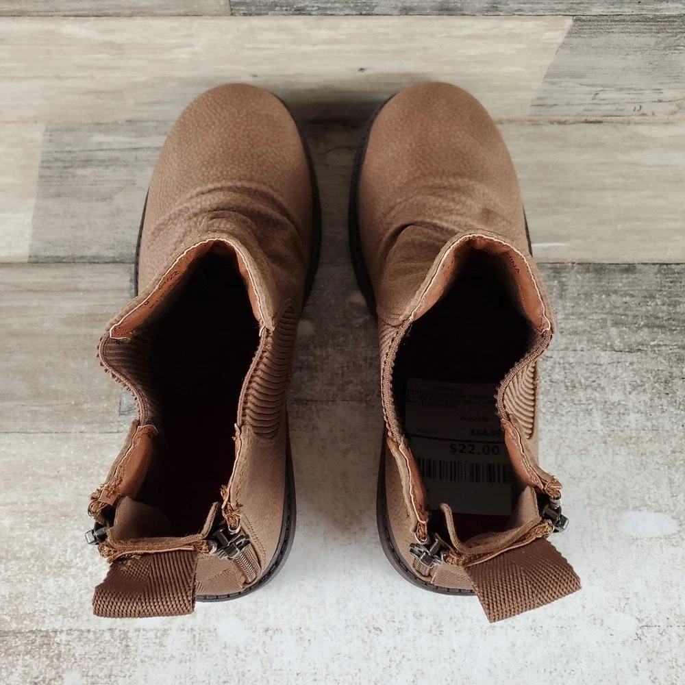 Blowfish Malibu Redsen Kids Chelsea Boots Sz 3 Tan Round Toe Double Back Zippers
